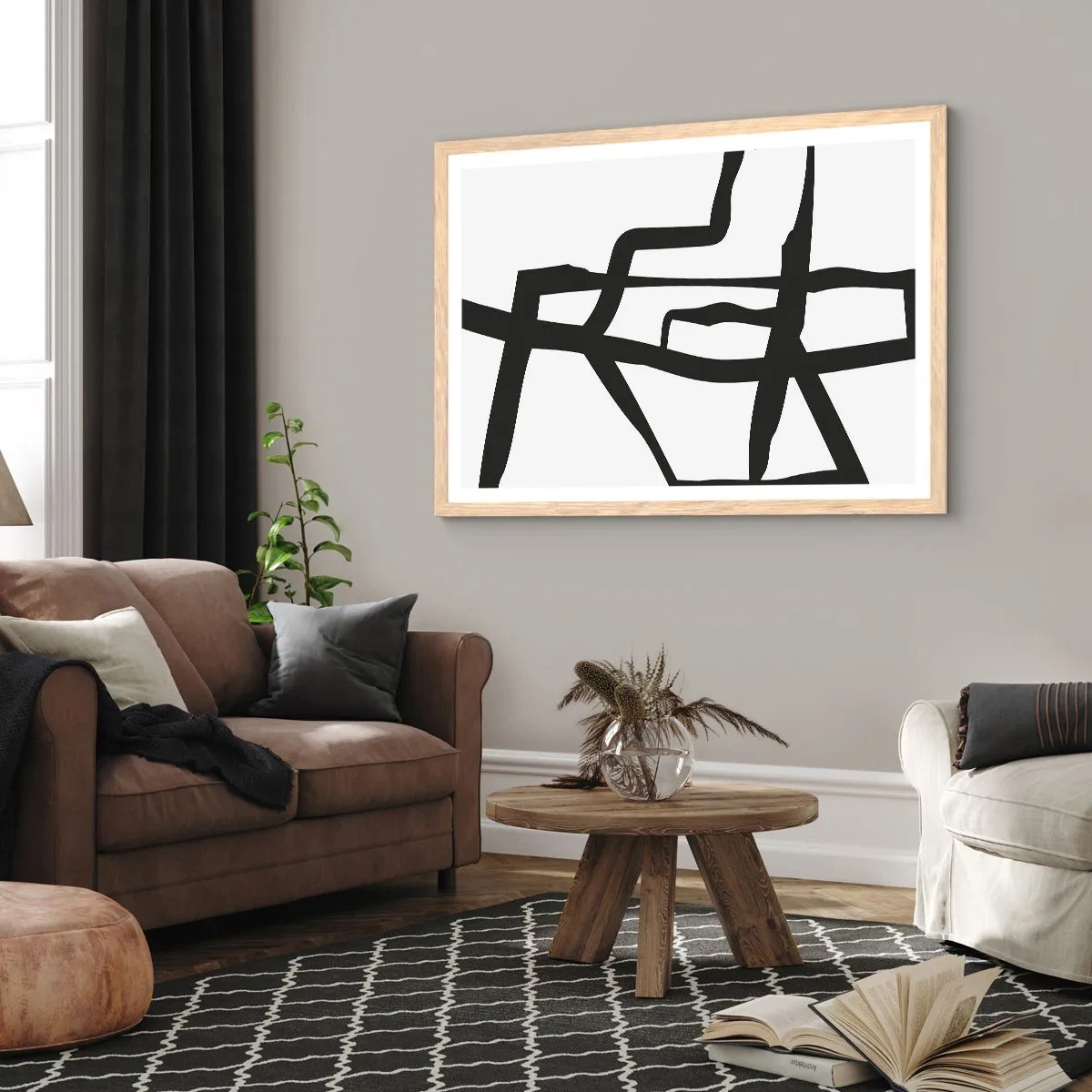 Plakat w ramie jasny dąb - Czarno-biała konstrukcja - 91x61 cm