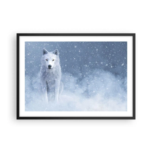Plakat w czarnej ramie - Biały wilk w śnieżnej scenerii - 70x50cm - W zimowym duchu - Nowoczesna dekoracja ścienna do salonu i sypialni ARTTOR