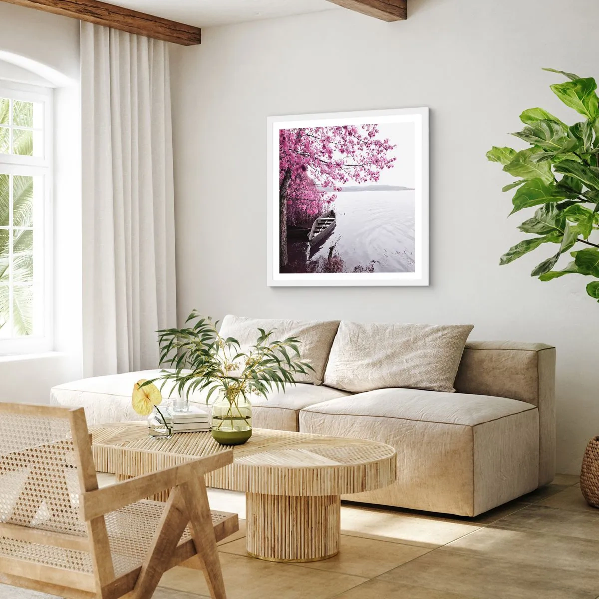 Plakat w białej ramie - W różowej ciszy - 40x40 cm