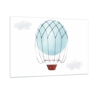 Obraz na szkle - Niebieski balon na gorące powietrze w chmurach - 120x80cm - Cały w chmurach - Nowoczesna dekoracja ścienna do salonu, kuchni i sypialni ARTTOR