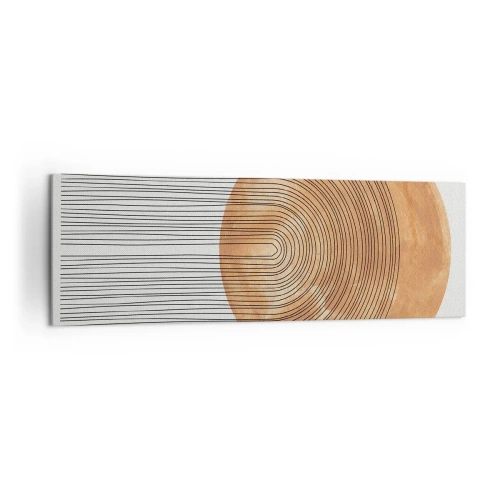 Obraz na płótnie - Geometryczna kompozycja z okręgiem i liniami w ciepłych barwach - 160x50cm - Kompozycja słoneczna - Nowoczesna dekoracja ścienna do salonu i sypialni ARTTOR