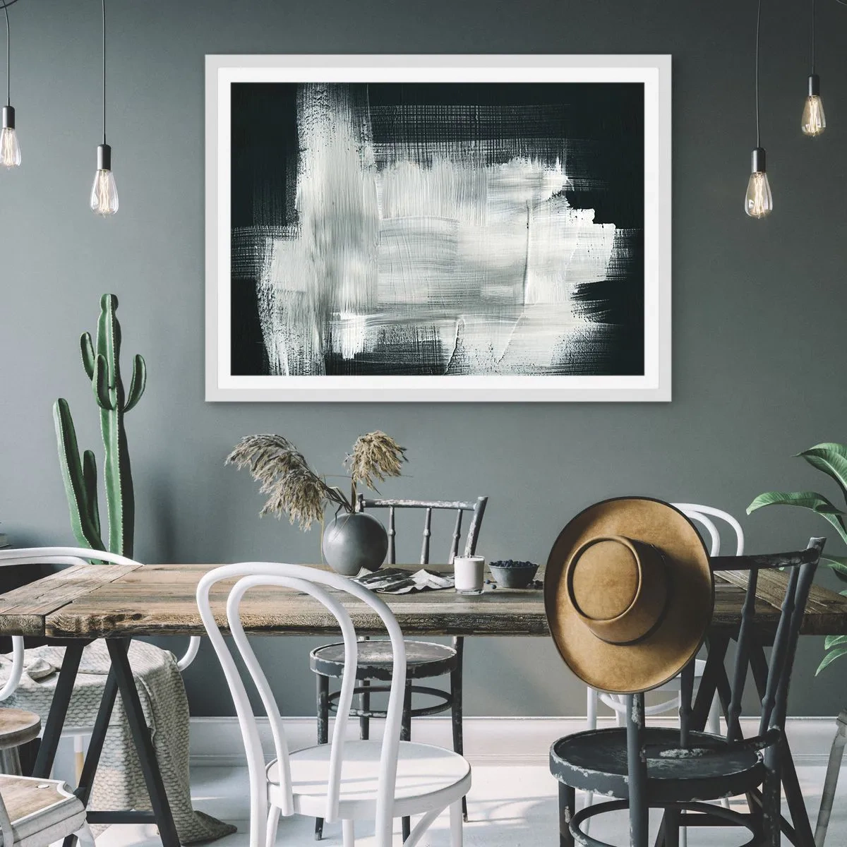 Plakat w białej ramie - Utkane z pionu i poziomu - 100x70 cm