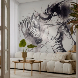 Fototapeta Samoprzylepna Deluxe Sticker - Tańcząca z zebrami - Abstrakcja, Kobieta, Zebra - 500x350 cm