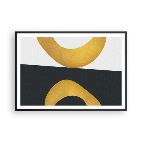 Plakat w czarnej ramie - Geometryczne kształty w złocie na białym i ciemnym tle - 100x70cm - Po pierwsze: złoto - Nowoczesna dekoracja ścienna do salonu i sypialni ARTTOR