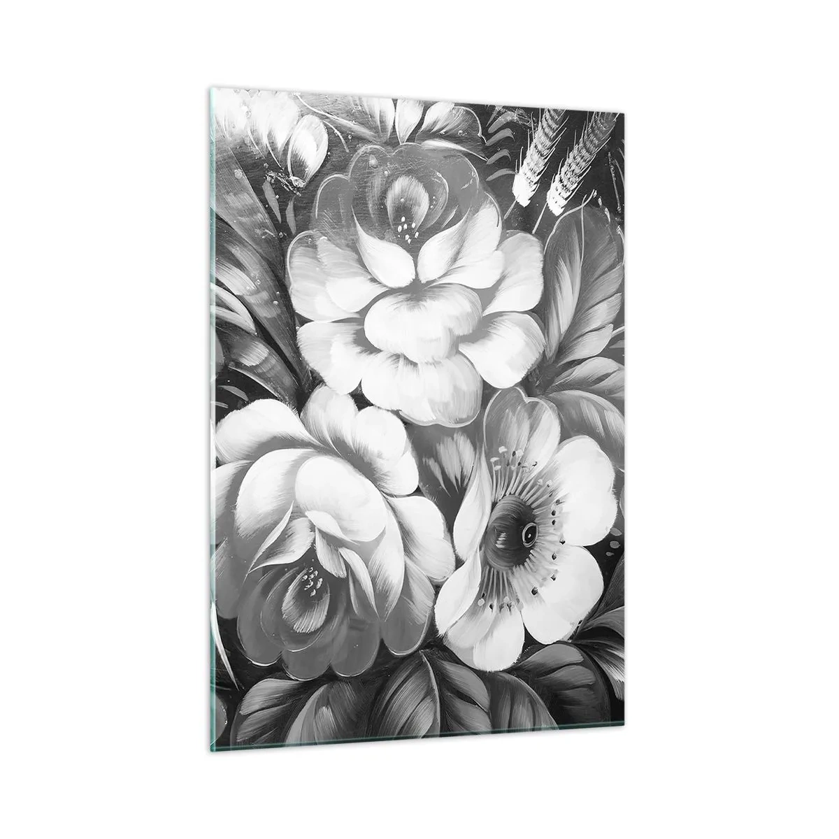 Obraz na szkle - Elegancki bukiet kwiatów w odcieniach szarości - 50x70cm - Piękne nawet w szarości - Nowoczesna dekoracja ścienna do salonu, kuchni i sypialni ARTTOR