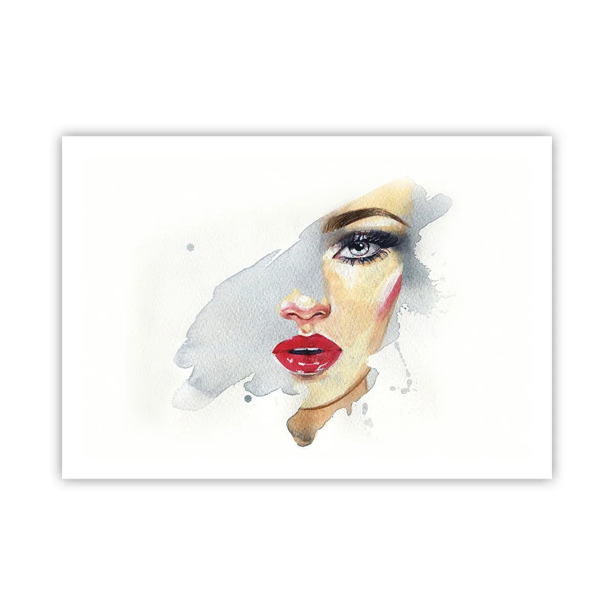 Plakat - Portret kobiety w akwarelowym stylu z intensywnym spojrzeniem - 100x70cm - Odbicie w kropli wody - Nowoczesna dekoracja ścienna do salonu i sypialni ARTTOR