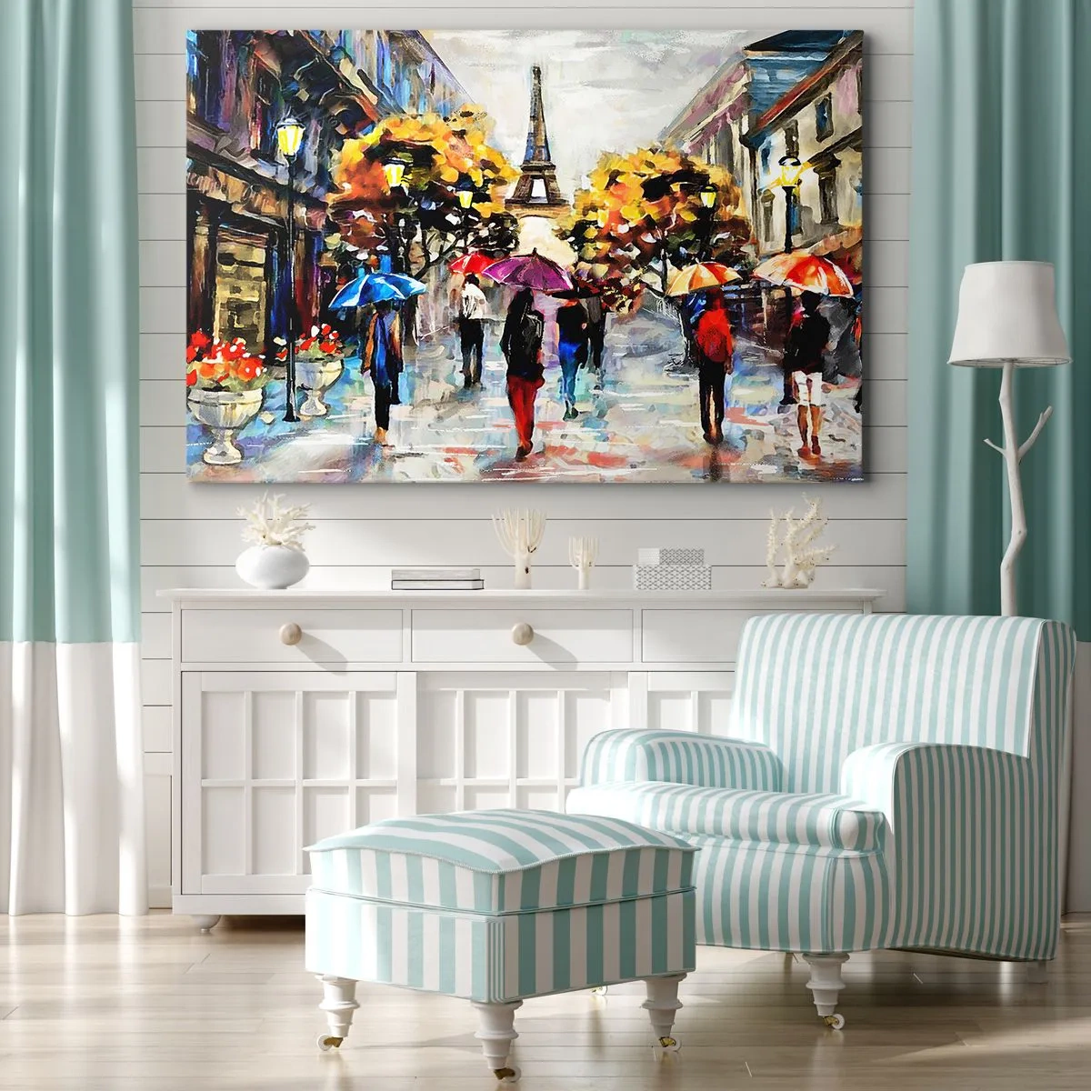 Obraz na płótnie - Jesienny spacer w Paryżu z widokiem na wieżę Eiffla - 120x80cm - Jesienią szczególnie piękny - Nowoczesna dekoracja ścienna do salonu, kuchni i sypialni ARTTOR