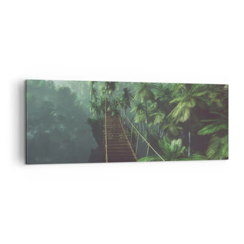 Obraz na płótnie - Wiszący most w tropikalnym lesie otoczonym mgłą - 140x50cm - Nad kipielą zieleni - Nowoczesna dekoracja ścienna do salonu i sypialni ARTTOR