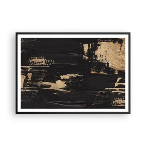 Plakat w czarnej ramie - Abstrakcyjna kompozycja w odcieniach czerni i złota - 100x70cm - Ślad dotyku - Nowoczesna dekoracja ścienna do salonu i sypialni ARTTOR