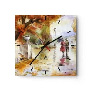 Zegar ścienny - Spacer w jesiennym parku z parasolem - 30x30cm - Romantyczna jesień w parku - Nowoczesna dekoracja ścienna do salonu i sypialni ARTTOR
