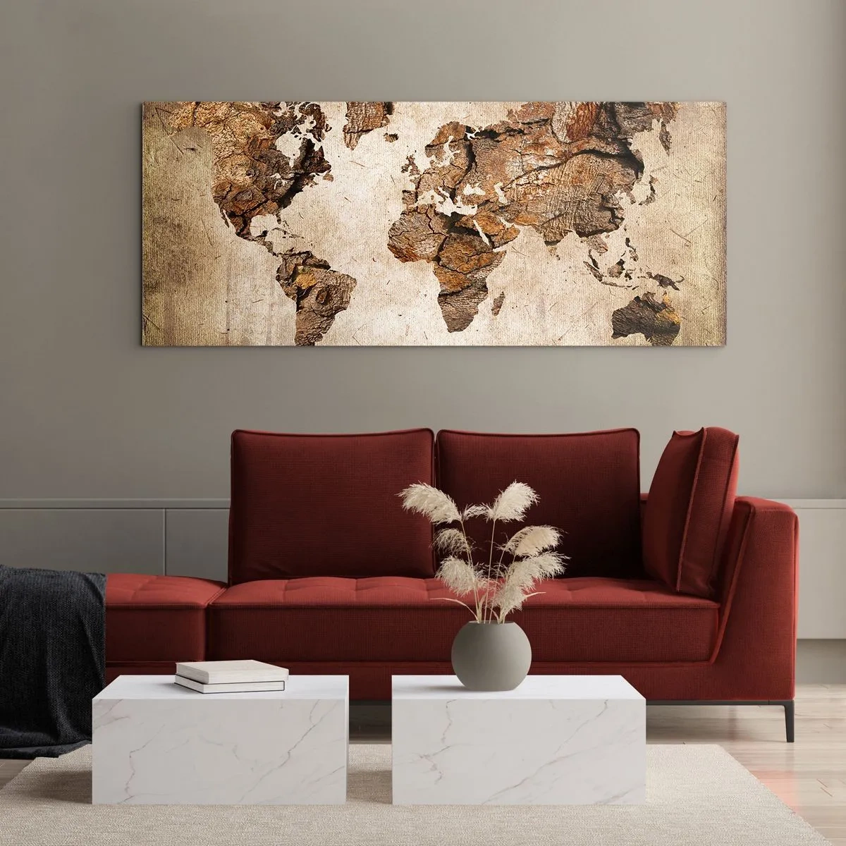 Obraz na szkle - Mapa świata w drewnianym, rustykalnym stylu - 160x50cm - Odkrycie świata - Nowoczesna dekoracja ścienna do salonu i sypialni ARTTOR
