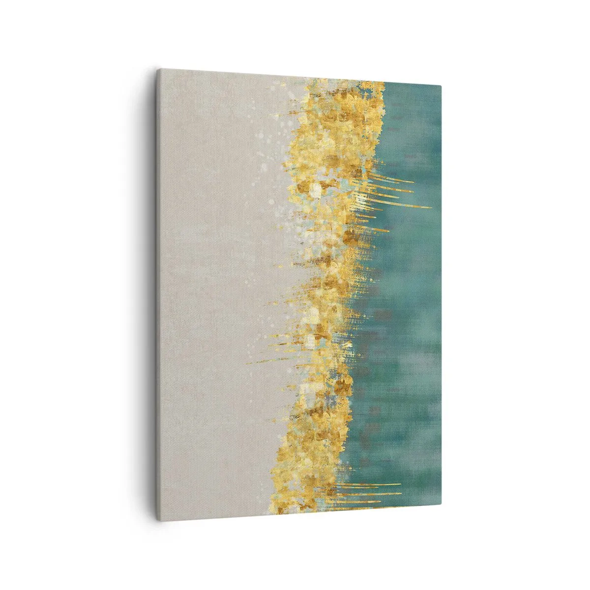 Obraz na płótnie - Abstrakcyjna kompozycja złotego akcentu na granicy dwóch kolorów - 50x70cm - Złota granica - Nowoczesna dekoracja ścienna do salonu, kuchni i sypialni ARTTOR