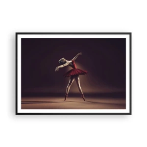 Plakat w czarnej ramie - Tancerka baletowa w czerwonej sukni na tle sceny - 100x70cm - Prima ballerina - Nowoczesna dekoracja ścienna do salonu i sypialni ARTTOR