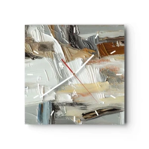 Zegar ścienny - Teksturalna abstrakcja w odcieniach ziemi i bieli - 30x30cm - Barwne nawarstwienia - Nowoczesna dekoracja ścienna do salonu i sypialni ARTTOR