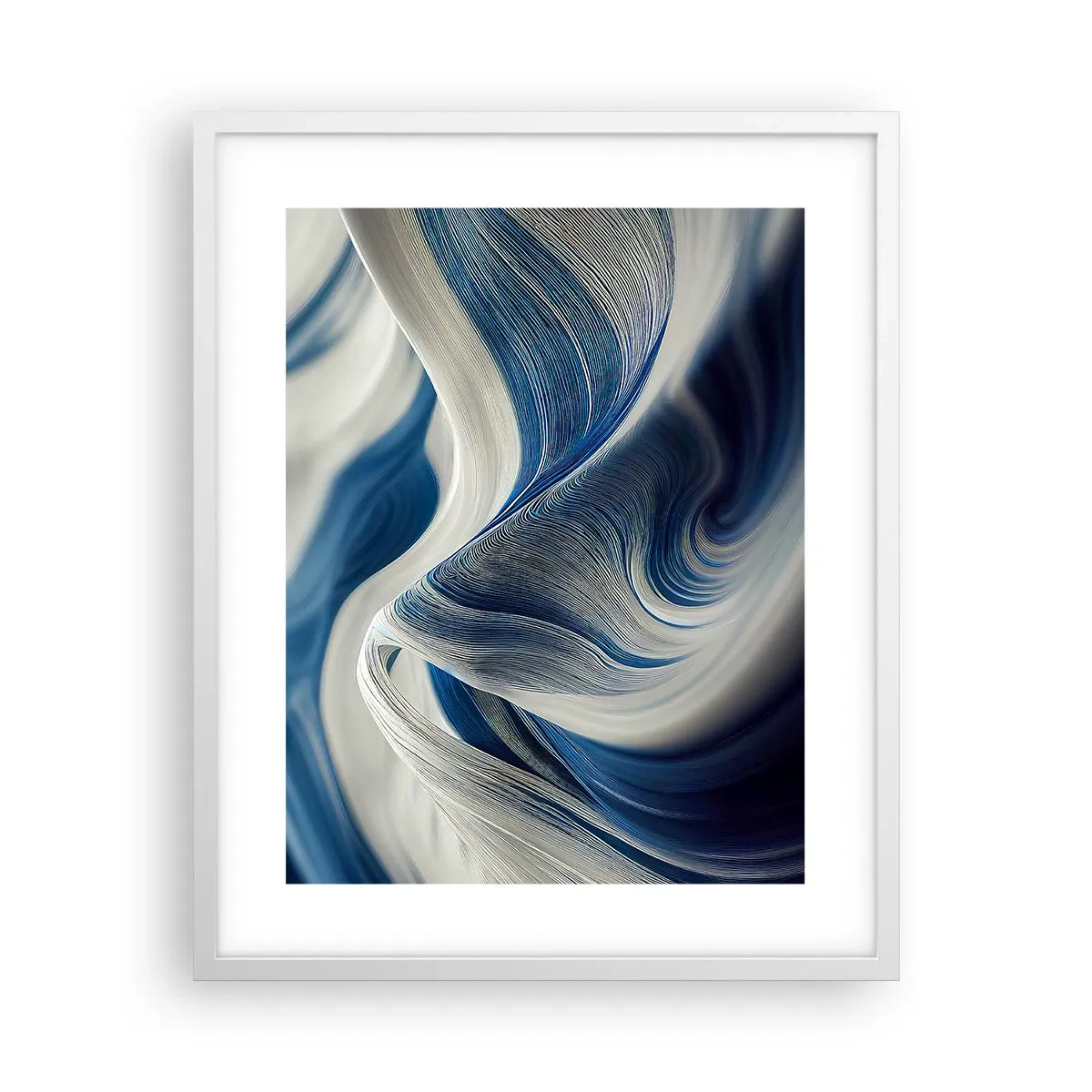 Plakat w białej ramie - Płynność błękitu i bieli - 40x50 cm