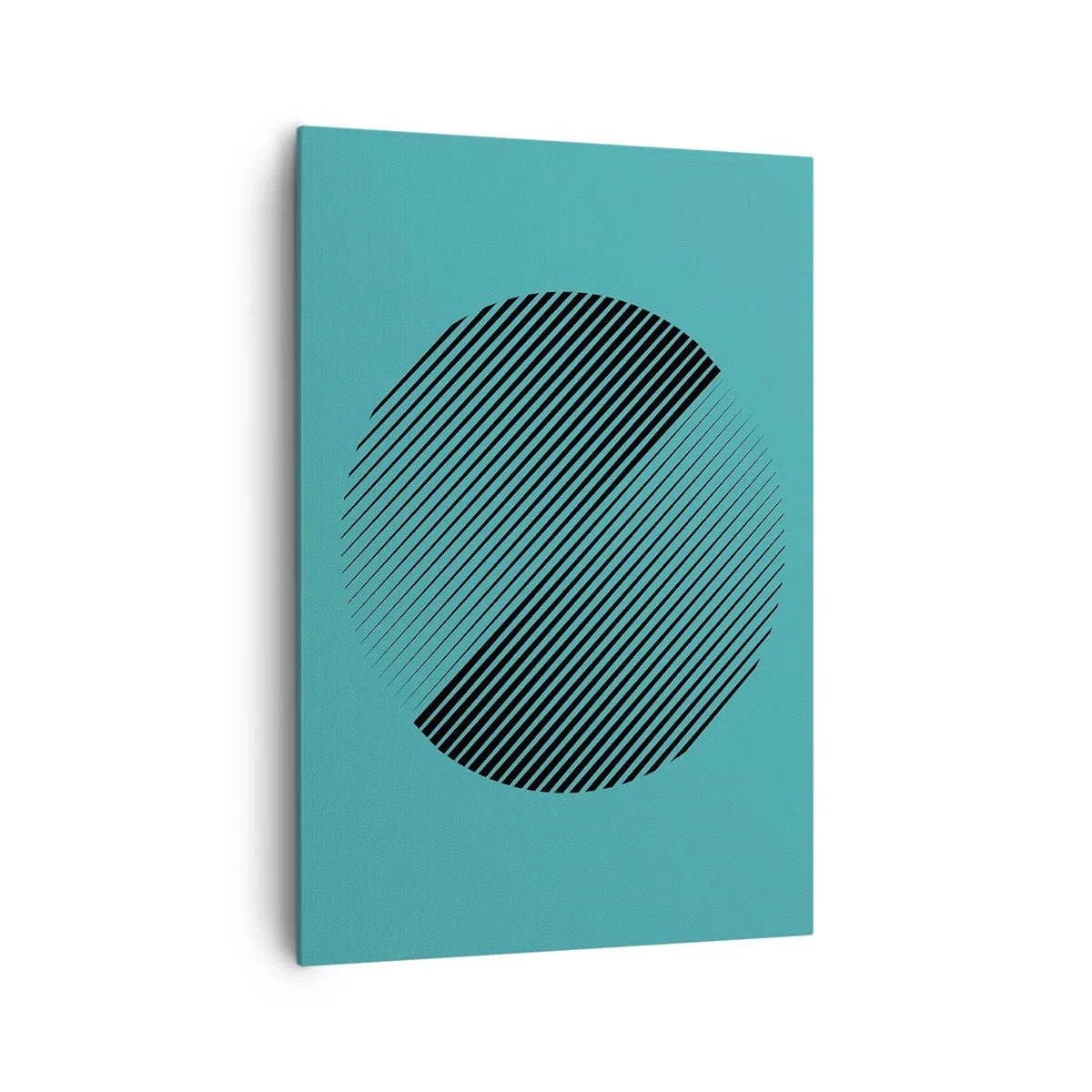 Obraz na płótnie - Minimalistyczne koło z liniami na turkusowym tle - 70x100cm - Koło – geometryczna wariacja - Nowoczesna dekoracja ścienna do salonu i sypialni ARTTOR