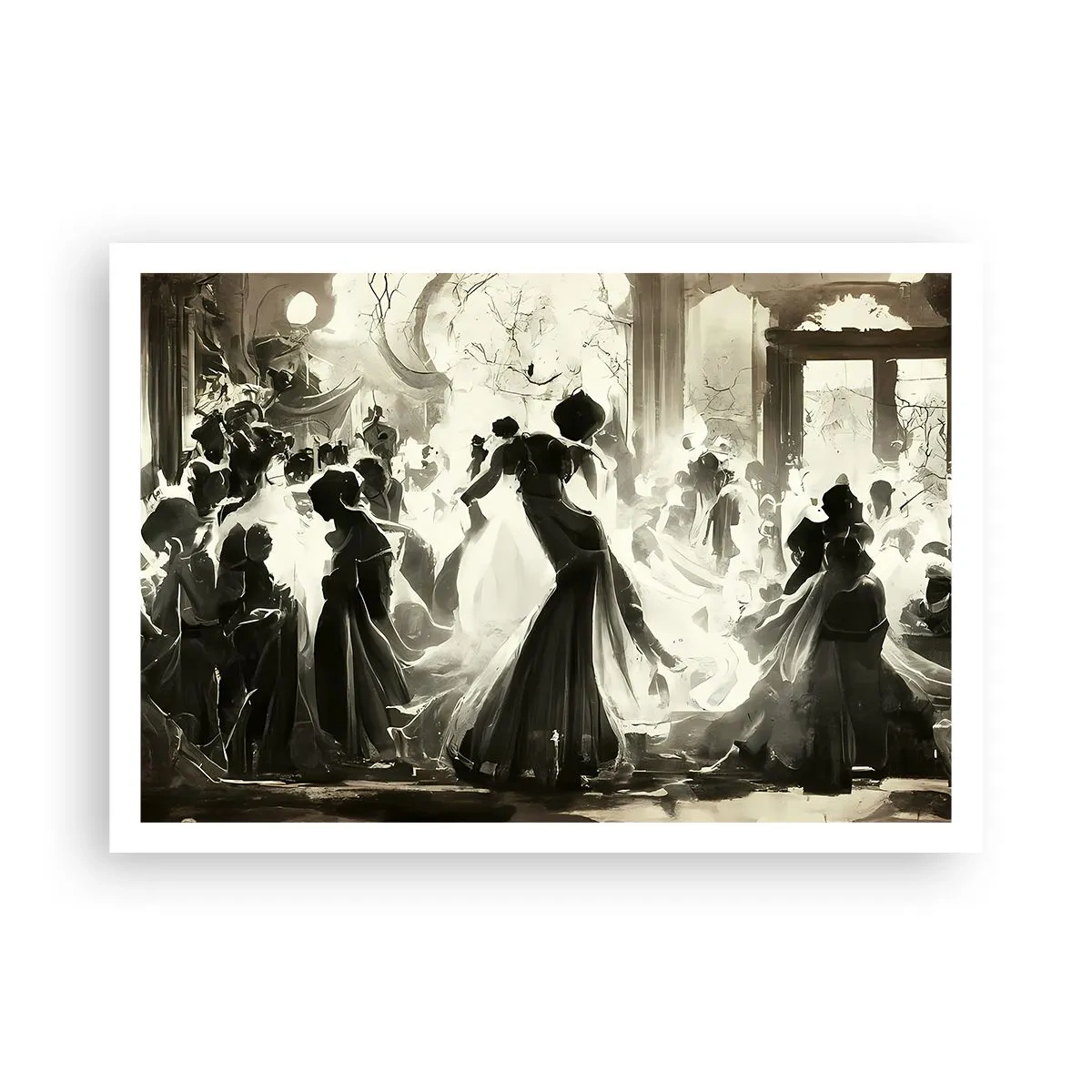 Plakat - Bal w stylu retro w tonacji czarno-białej - 100x70cm - Wielka maskarada - Nowoczesna dekoracja ścienna do salonu i sypialni ARTTOR
