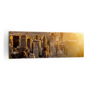 Obraz na płótnie - Panorama Nowego Jorku o zachodzie słońca z widokiem na Empire State Building - 160x50cm - Rosnąc w słońcu - Nowoczesna dekoracja ścienna do salonu i sypialni ARTTOR