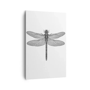 Obraz na płótnie - Czarno-biały rysunek ważki na białym tle w minimalistycznym stylu - 80x120cm - Precyzja natury - Nowoczesna dekoracja ścienna do salonu i sypialni ARTTOR