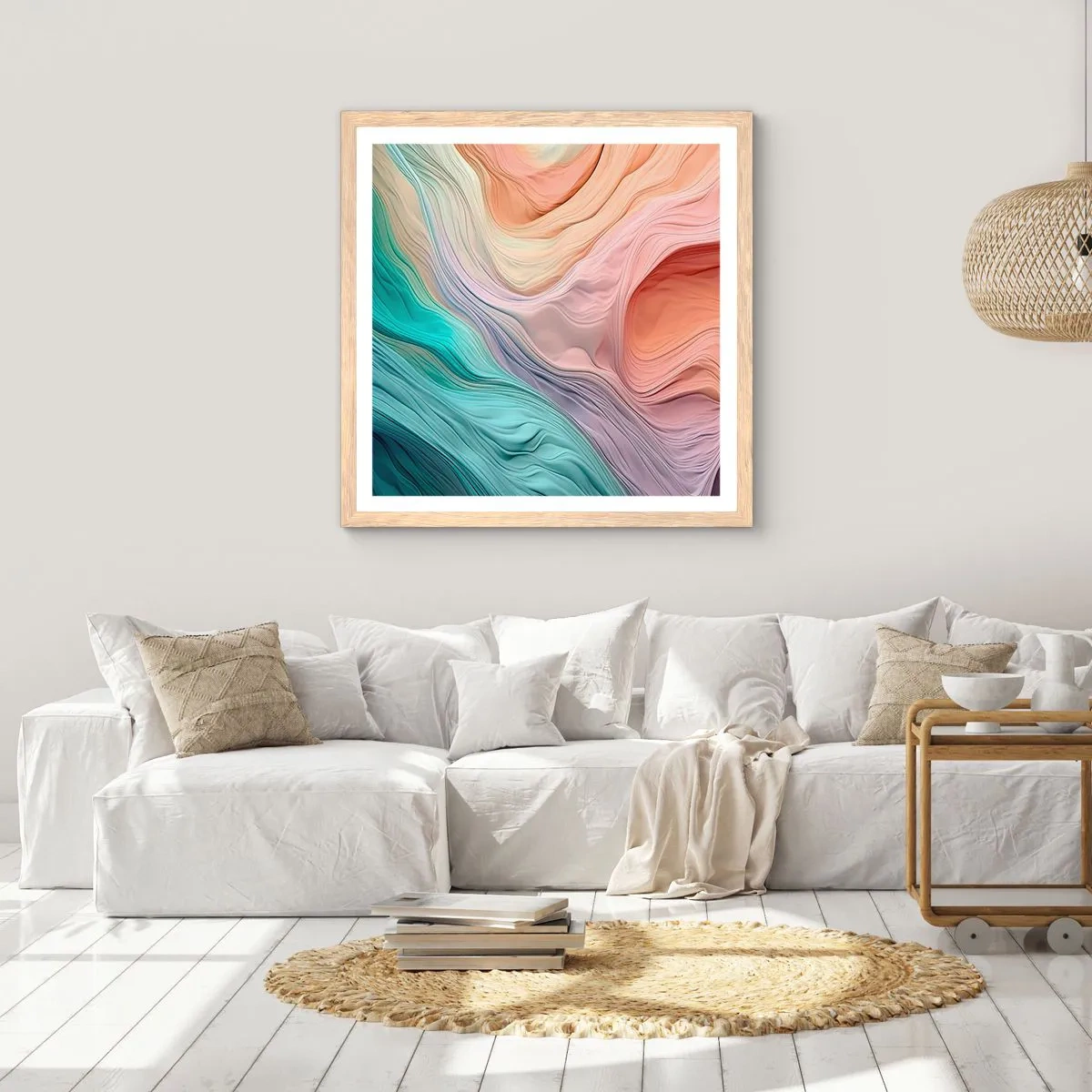 Plakat w ramie jasny dąb - Tęczowa fala - 50x50 cm