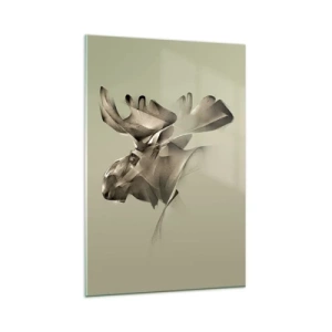 Obraz na szkle - Abstrakcyjny wizerunek łosia na minimalistycznym tle - 80x120cm - Łagodna siła spokoju - Nowoczesna dekoracja ścienna do salonu i sypialni ARTTOR