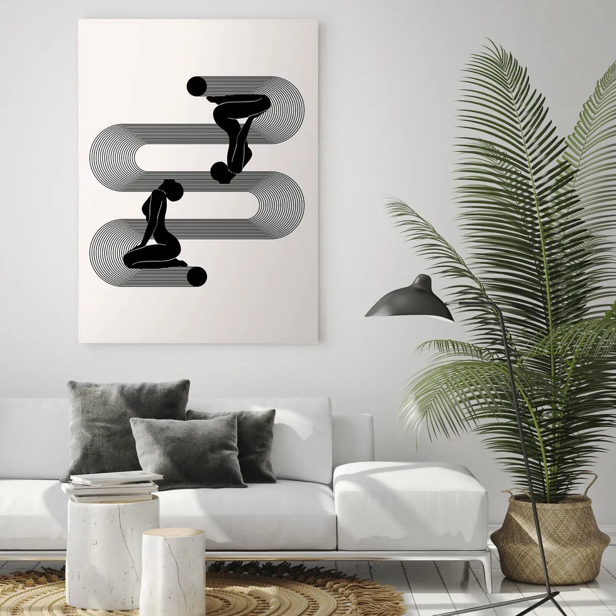 Obraz na szkle - Minimalistyczne kobiece sylwetki z graficznym motywem linii - 50x70cm - Zmysłowa symetria - Nowoczesna dekoracja ścienna do salonu, kuchni i sypialni ARTTOR