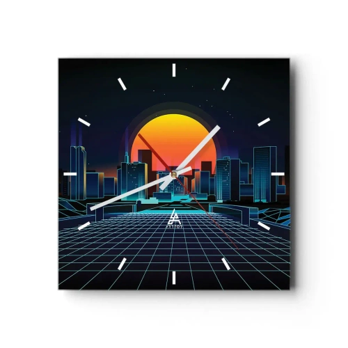 Zegar ścienny - Futurystyczna panorama miasta w stylu neonowym - 30x30cm - Wciąż chcesz do realu? - Nowoczesna dekoracja ścienna do salonu i sypialni ARTTOR