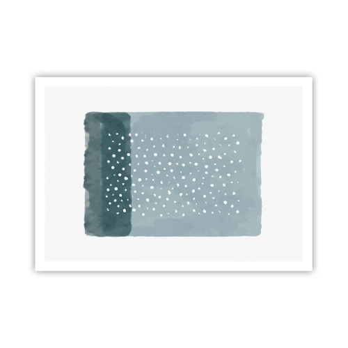 Plakat - Minimalistyczny obraz w odcieniach błękitu z kropkami - 100x70cm - Wyrosłe na błękicie - Nowoczesna dekoracja ścienna do salonu i sypialni ARTTOR