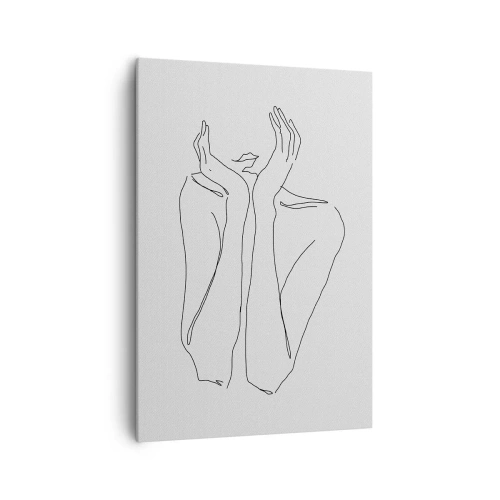 Obraz na płótnie - Minimalistyczny rysunek twarzy i dłoni linią - 70x100cm - O czym marzą dziewczyny - Nowoczesna dekoracja ścienna do salonu i sypialni ARTTOR