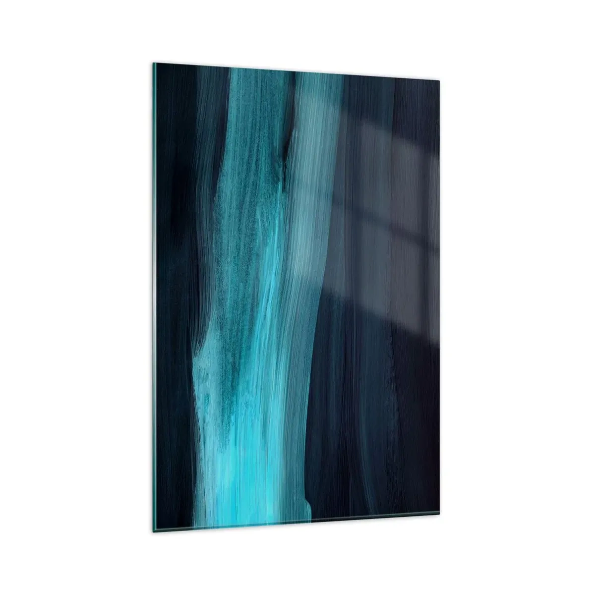Obraz na szkle - Subtelne abstrakcyjne fale w ciemnych odcieniach błękitu - 80x120cm - Popłyń z nurtem - Nowoczesna dekoracja ścienna do salonu i sypialni ARTTOR