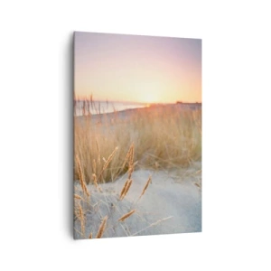 Obraz na płótnie - Plaża o zachodzie słońca z wysokimi trawami - 70x100cm - Bałtycka kołysanka - Nowoczesna dekoracja ścienna do salonu i sypialni ARTTOR