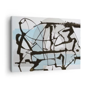 Obraz na płótnie - Abstrakcyjne linie i kształty w błękicie i czerni - 70x50cm - Mimo wszystko błękitny - Nowoczesna dekoracja ścienna do salonu i sypialni ARTTOR