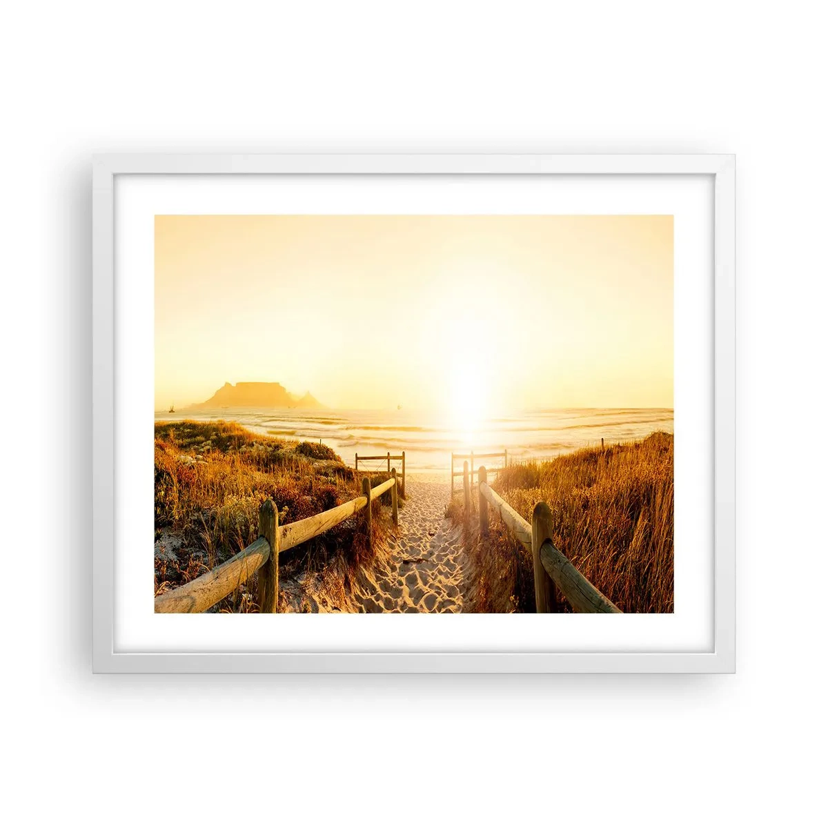 Plakat w białej ramie - Przez wydmę, w stronę słońca - 50x40 cm
