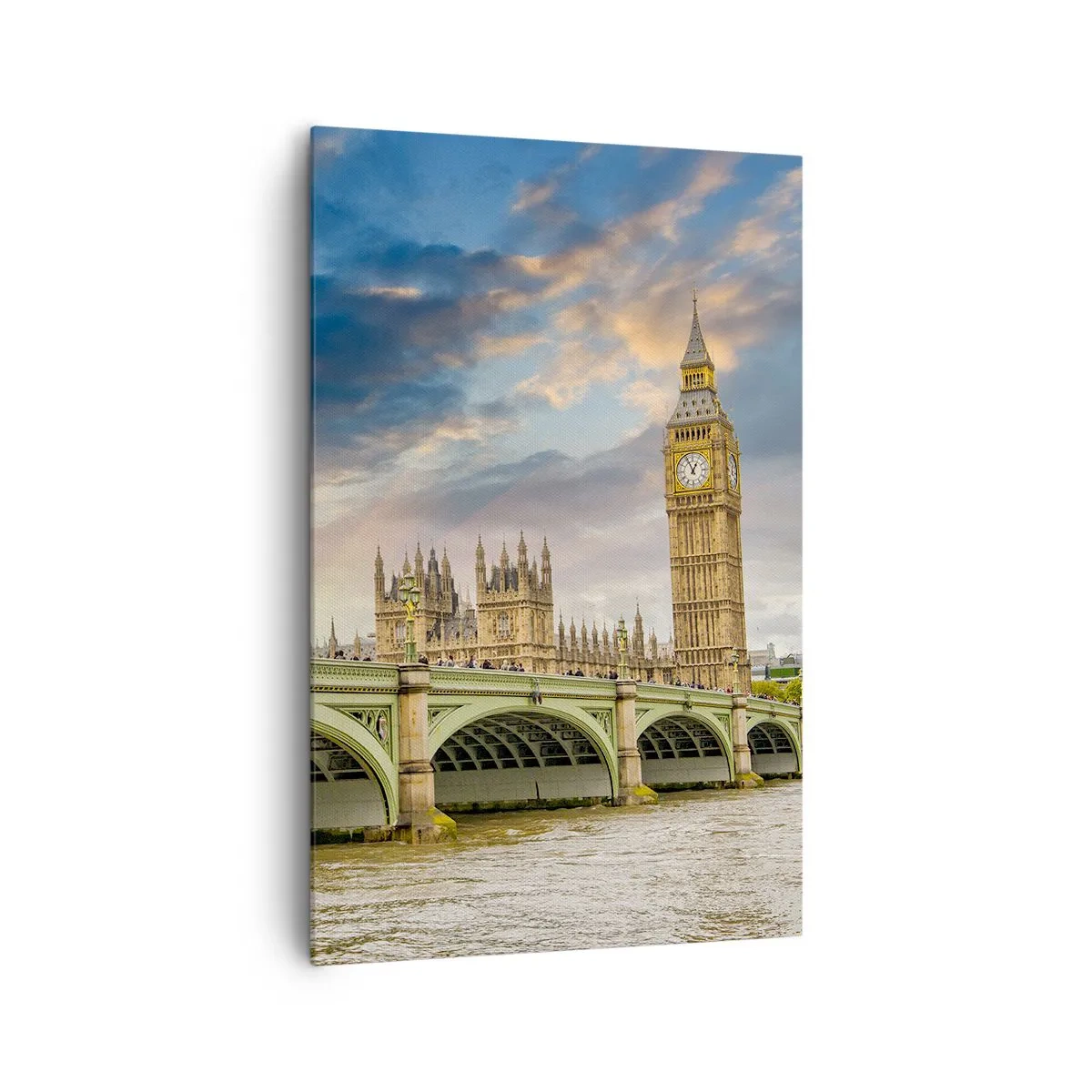 Obraz na płótnie - Big Ben i Westminster Bridge na tle nieba o zmierzchu - 80x120cm - Czas stanął w Imperium - Nowoczesna dekoracja ścienna do salonu i sypialni ARTTOR