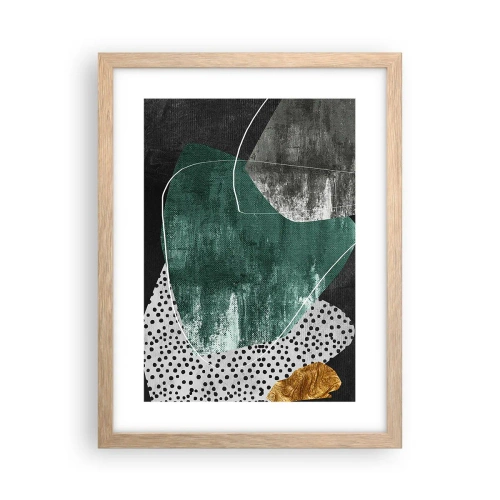 Plakat w ramie jasny dąb - Barwna abstrakcja z płatkiem złota - 30x40 cm