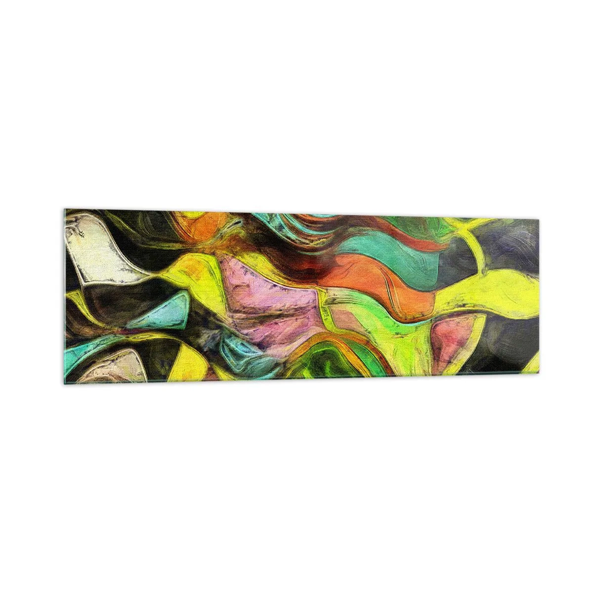 Obraz na szkle - Abstrakcyjna kompozycja z barwnymi plamami i dynamicznymi liniami - 160x50cm - Ruch to życie - Nowoczesna dekoracja ścienna do salonu i sypialni ARTTOR