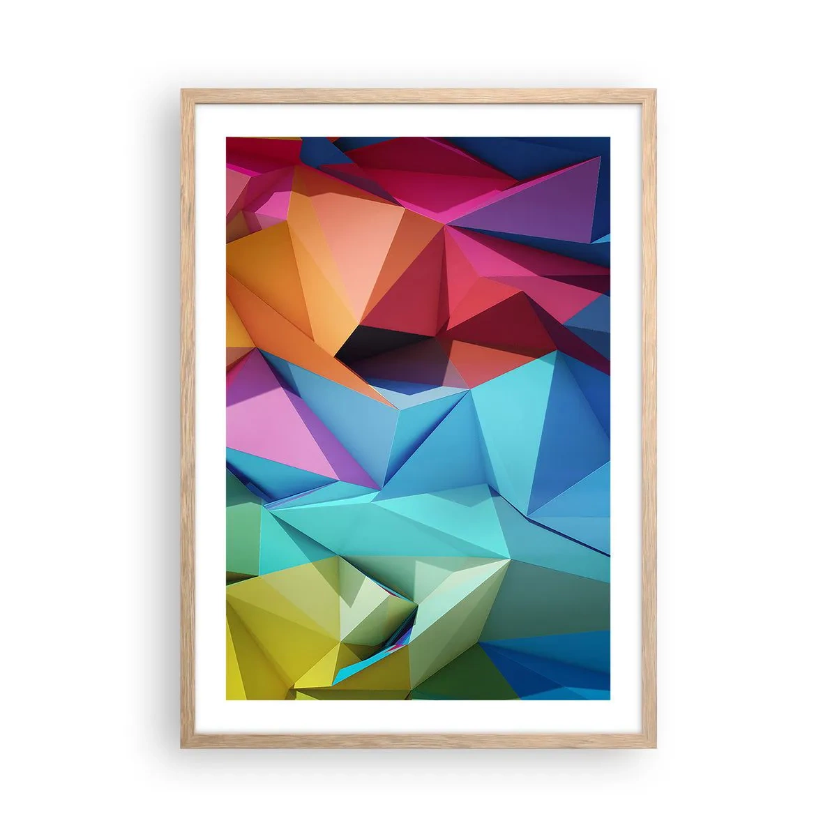 Plakat w ramie jasny dąb - Tęczowe origami - 50x70 cm