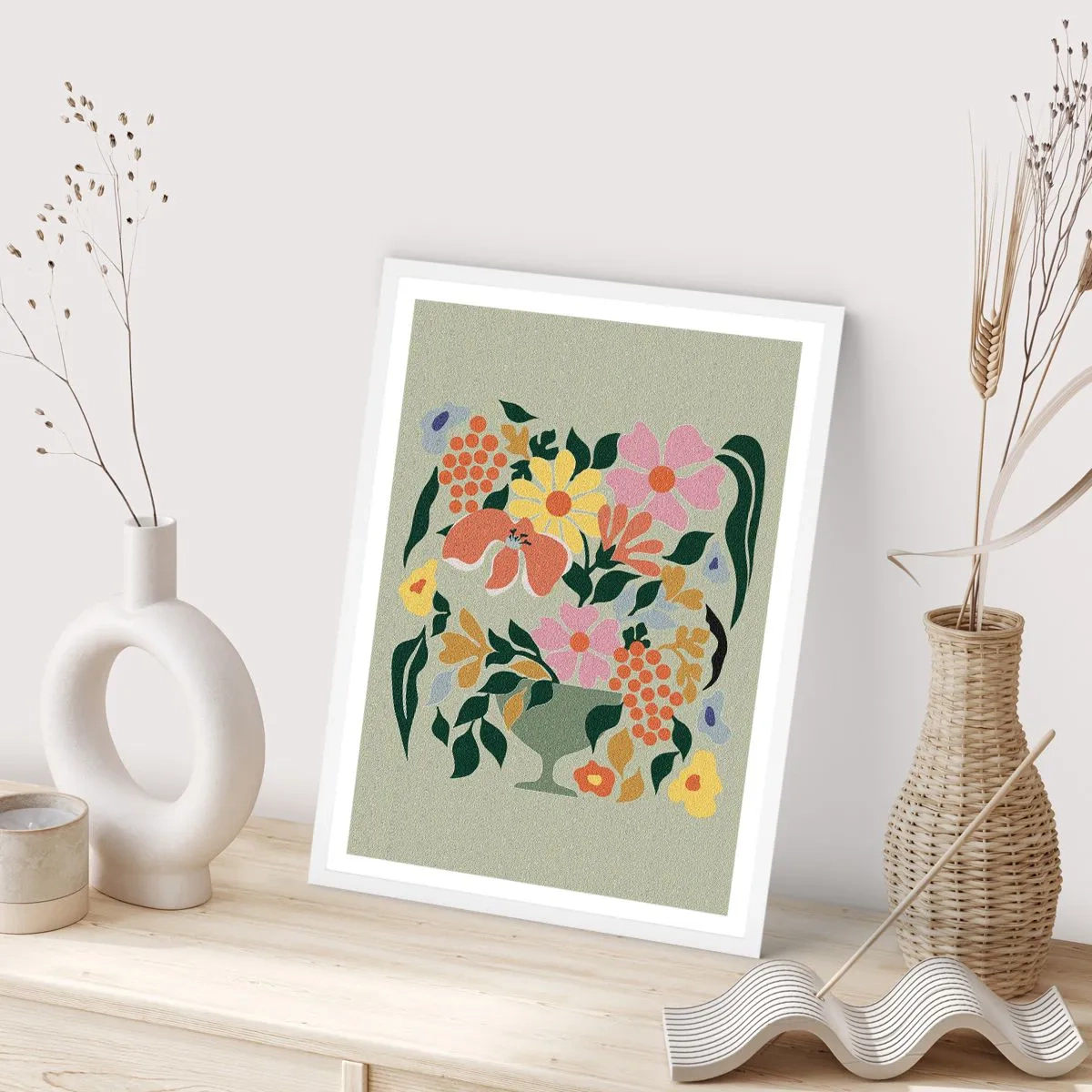 Plakat w białej ramie - Bukiet kipiący życiem - 70x100 cm