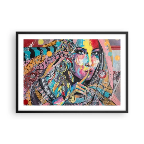 Plakat w czarnej ramie - Kolorowa kobieca twarz w artystycznym stylu - 70x50cm - Milcz, aż zrozumiesz - Nowoczesna dekoracja ścienna do salonu i sypialni ARTTOR