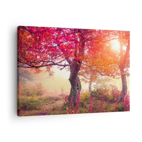 Obraz na płótnie - Jesienny krajobraz z drzewami w intensywnych kolorach - 70x50cm - Szał rozkwitu - Nowoczesna dekoracja ścienna do salonu i sypialni ARTTOR
