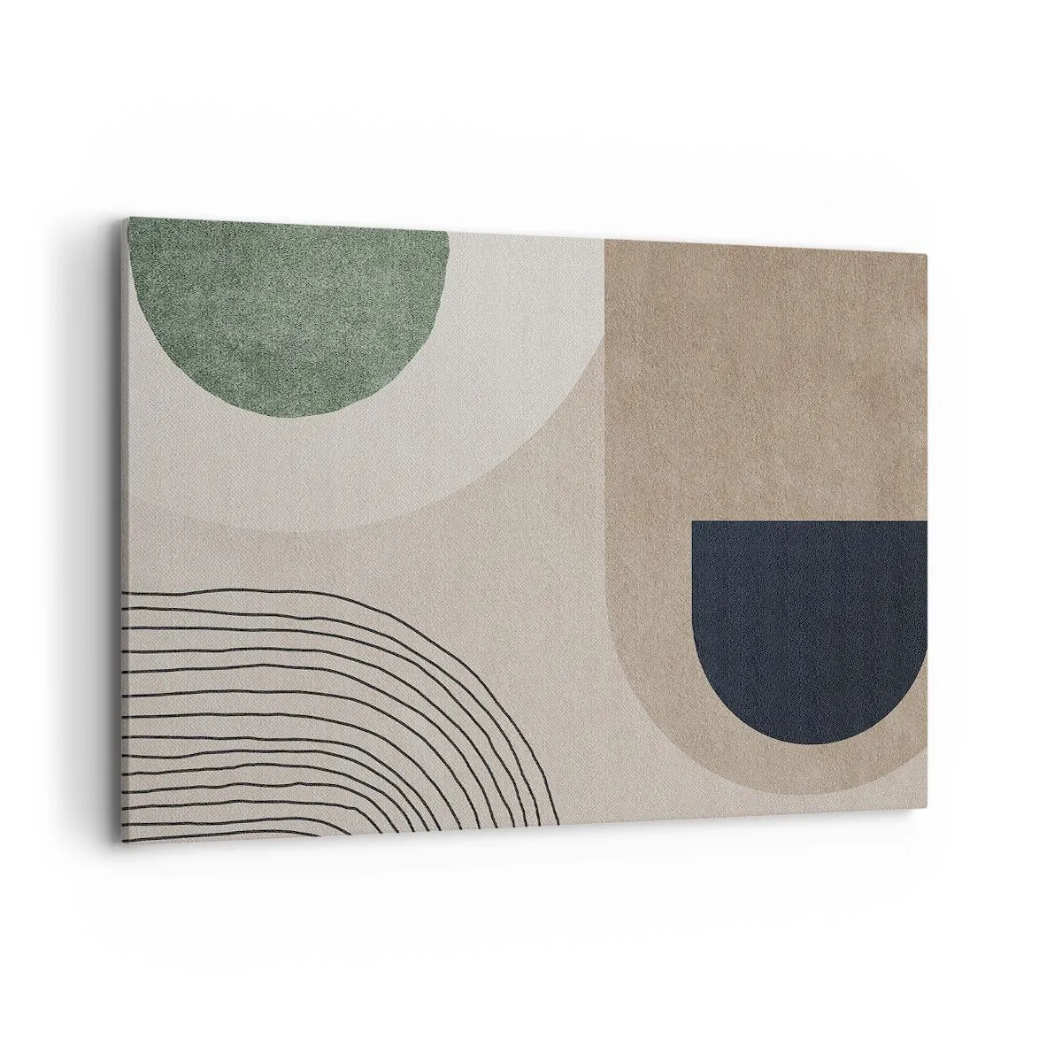 Obraz na płótnie - Geometryczne kształty w odcieniach beżu i zieleni - 100x70cm - Łagodność owalu - Nowoczesna dekoracja ścienna do salonu, kuchni i sypialni ARTTOR