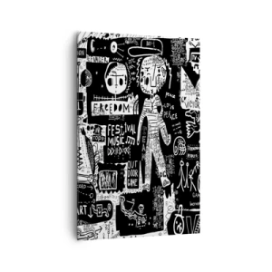 Obraz na płótnie - Czarno-biały kolaż inspirowany sztuką uliczną - 80x120cm - Duchowej młodości prawa i radości - Nowoczesna dekoracja ścienna do salonu i sypialni ARTTOR