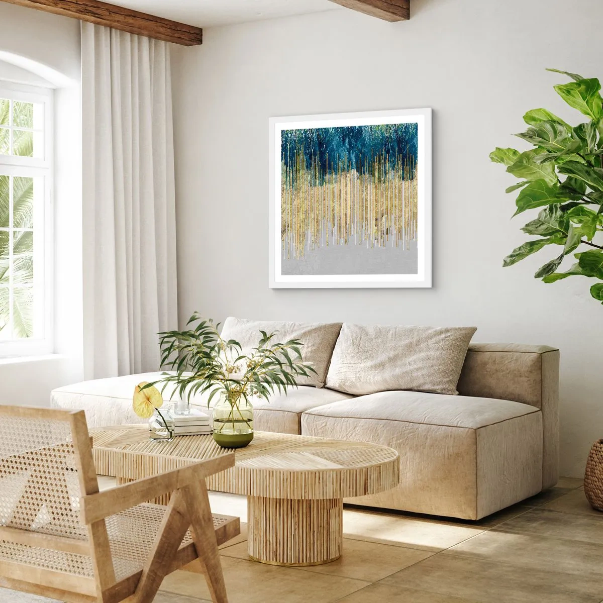 Plakat w białej ramie - Wyzłocona granica - 50x50 cm