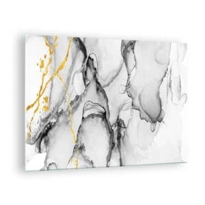 Obraz na szkle - Abstrakcyjna czarno-biała kompozycja z akcentem złota - 70x50cm - Kompozycja z motywem złota - Nowoczesna dekoracja ścienna do salonu i sypialni ARTTOR