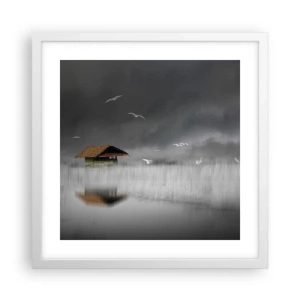 Plakat w białej ramie - Schronienie przed deszczem - 40x40 cm