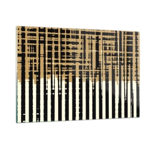 Obraz na szkle - Geometryczne pasy i linie w odcieniach czerni i złota - 120x80cm - Architektoniczna abstrakcja - Nowoczesna dekoracja ścienna do salonu, kuchni i sypialni ARTTOR