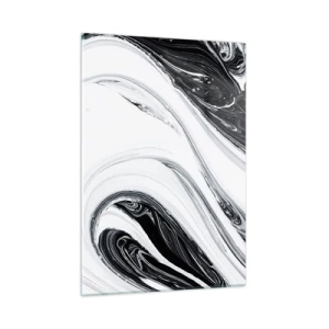 Obraz na szkle - Czarno-białe wirujące linie przypominające marmur w abstrakcyjnym stylu - 50x70cm - Połączenie przeciwieństw - Nowoczesna dekoracja ścienna do salonu, kuchni i sypialni ARTTOR