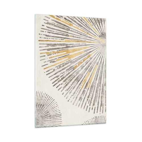 Obraz na szkle - Promieniste linie w odcieniach złota i szarości na jasnym tle - 50x70cm - Uroda promienia - Nowoczesna dekoracja ścienna do salonu, kuchni i sypialni ARTTOR