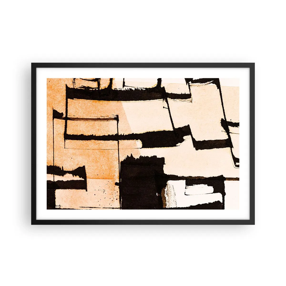 Plakat w czarnej ramie - Geometryczne wzory w odcieniach brązu i beżu - 70x50cm - Jednak porządek - Nowoczesna dekoracja ścienna do salonu i sypialni ARTTOR