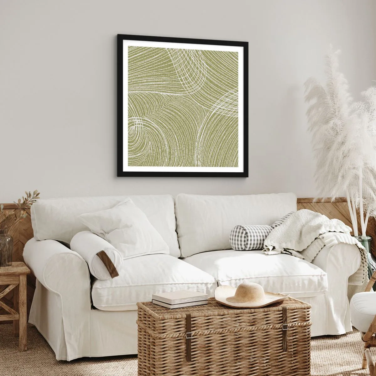 Plakat w czarnej ramie - Abstrakcja misterna w bieli - 30x30 cm
